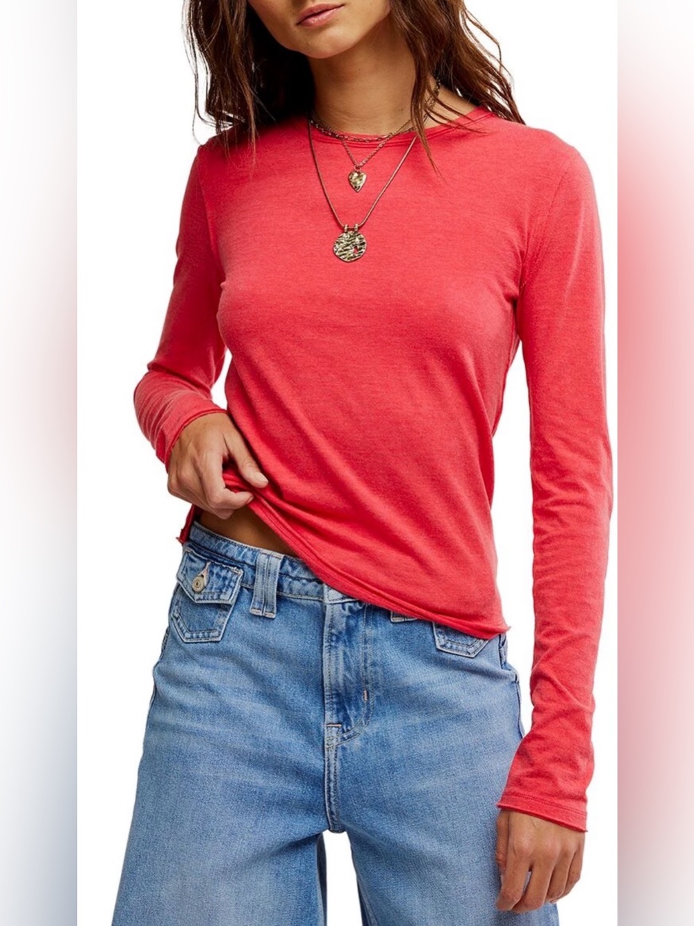 Free People We The Free Nova Long-Sleeve Tee – Rococco Red / Size L / NWT